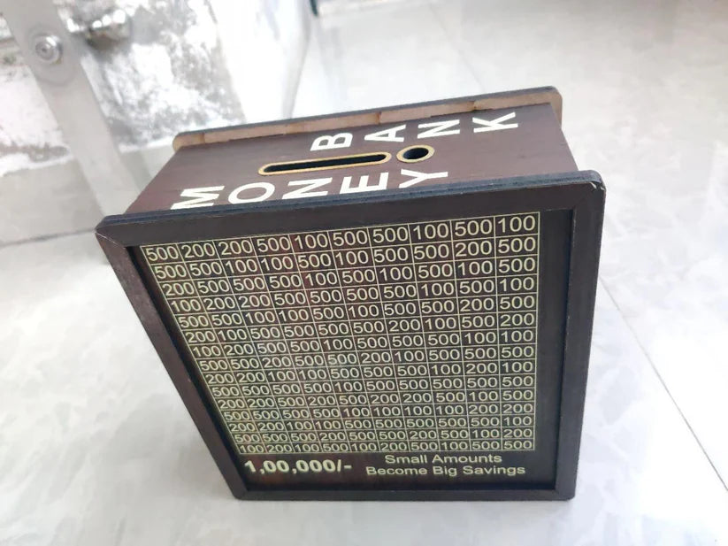 Saving Challenge Wooden piggy bank