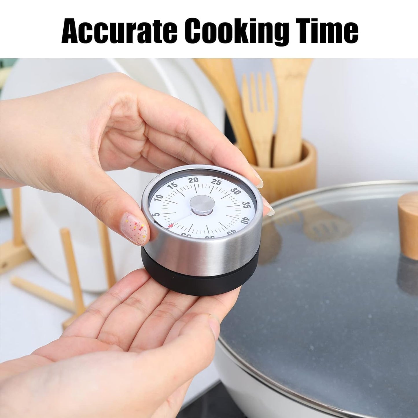 Mechanical Kitchen Timer - Magnetic, Visual, Stainless Steel - No Battery Required