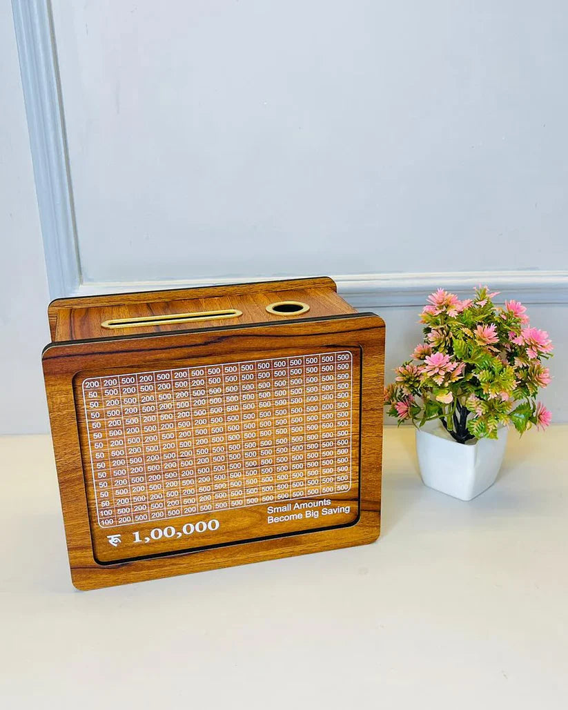 Saving Challenge Wooden piggy bank