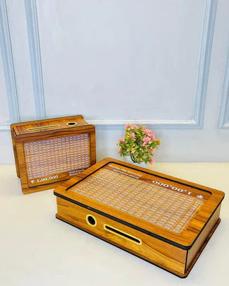 Saving Challenge Wooden piggy bank